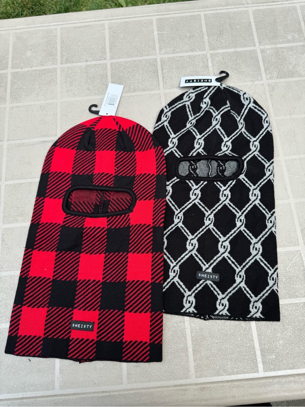 Sheistyn Red Buffalo Plaid balaclava & chain link balaclava